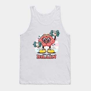 Train your brain, cartoon mascot's brain exercises barbell Tank Top